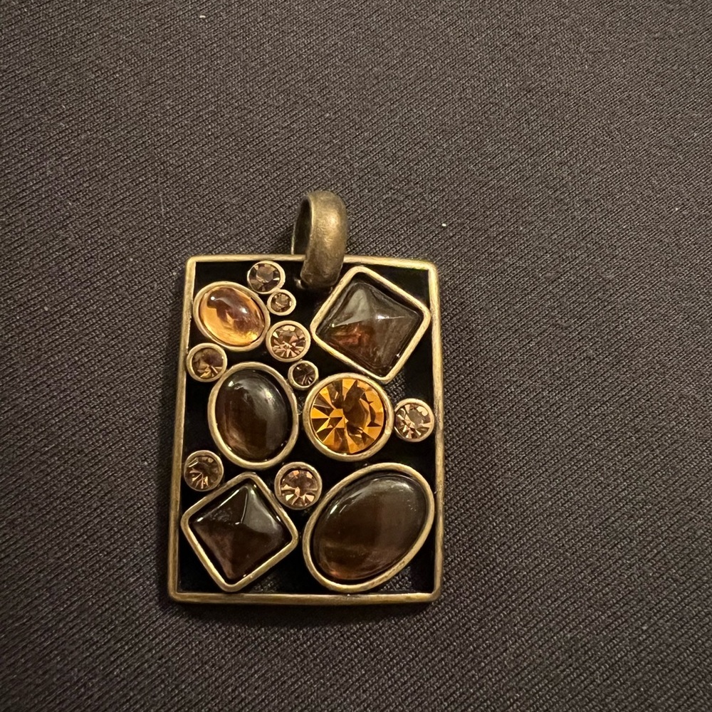 Park Lane Vintage Bronze Tone Rectangle Boho Amber/Brown Pendant Gemstones, good - Picture 2 of 5